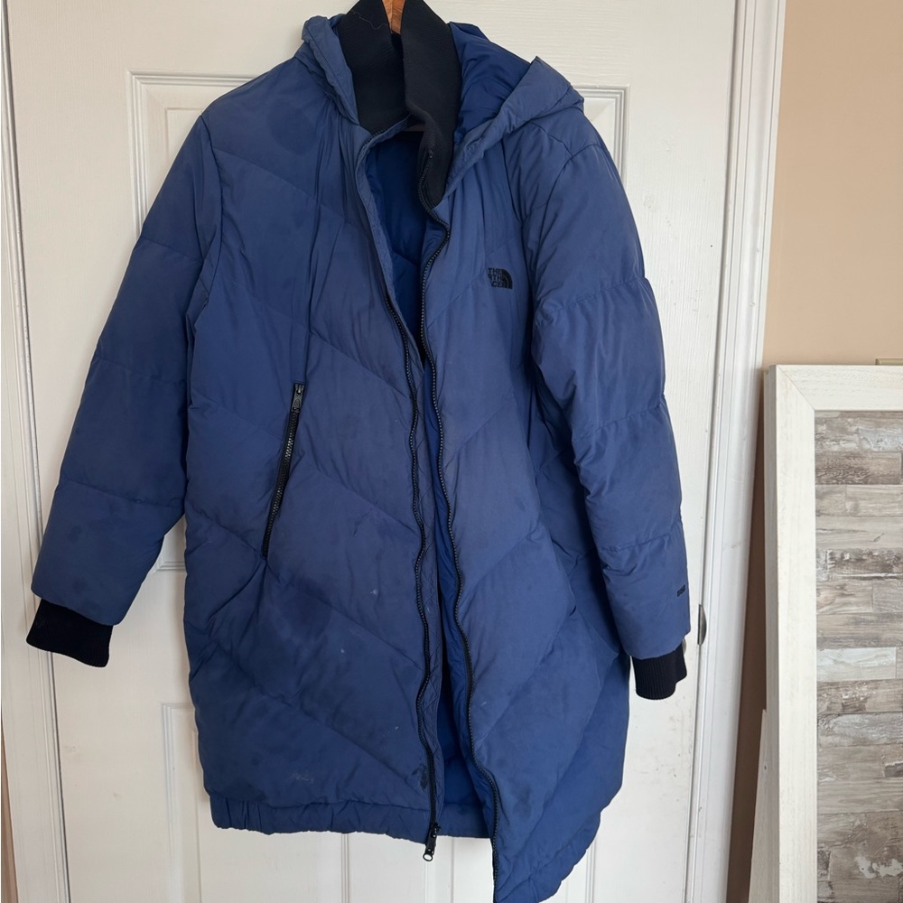 BLUE HOODED PUFFER COAT - Picture 5 of 6